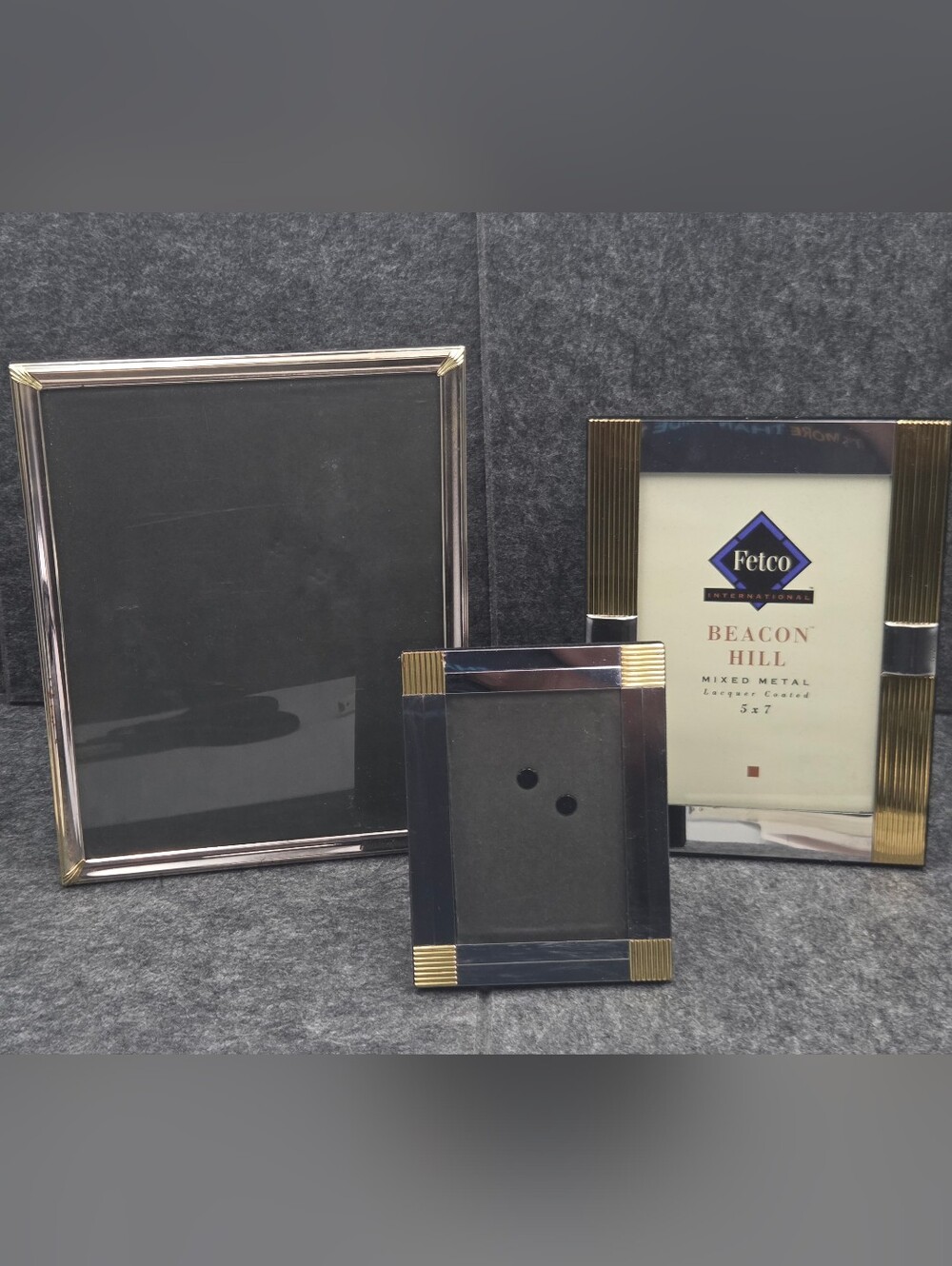 Vintage BRASS Gold/Silver Tone PICTURE FRAMES Lot of 3Art Deco Style 5x7 8x10